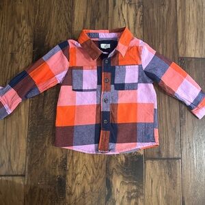 Blue Rooster/Pink Chicken EUC Navy/Orange Plaid Flannel Button-Down *